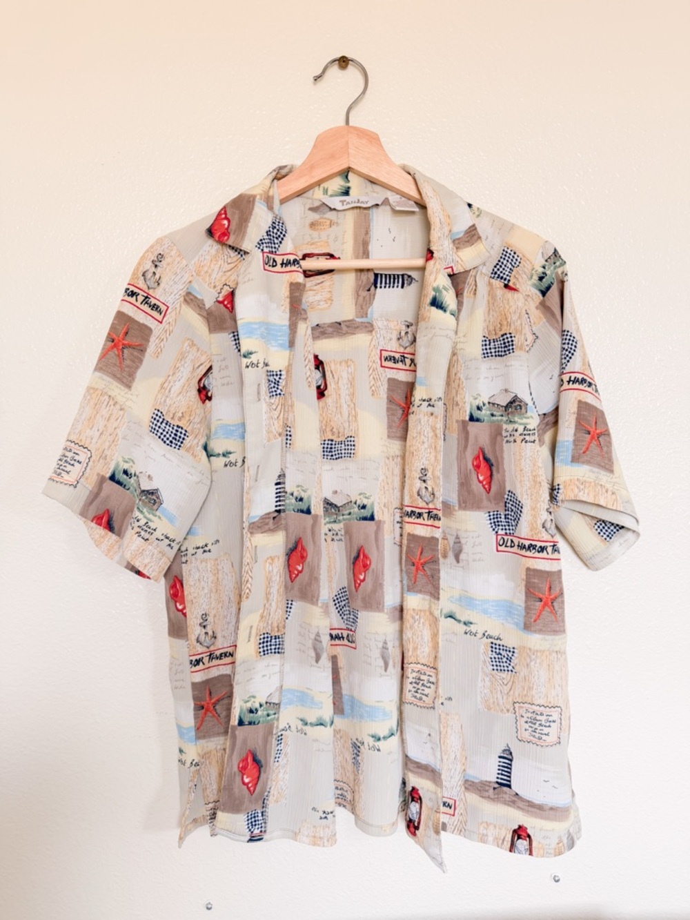 Vintage Coastal Patchwork Short-Sleeve Button Shirt